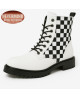 8-eye white leather rangers with checkered pattern – Nevermind "REBEL PATTERNS" collection