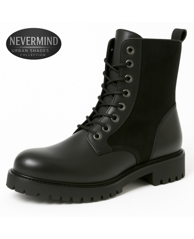 Rangers 8 œillets cuir et nubuck noir – Nevermind collection Urban Shades
