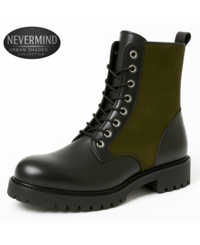 Rangers 8 œillets cuir noir et nubuck kaki – Nevermind Urban Shades