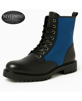 Rangers 8 œillets cuir noir et nubuck bleu cobalt – Nevermind Urban Shades