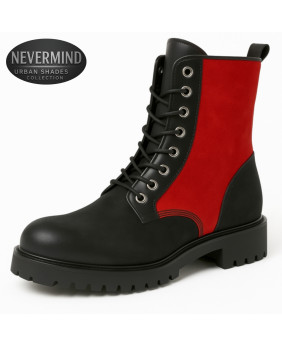 Anfibi 8 occhielli pelle nera e nabuk rosso – Nevermind Urban Shades