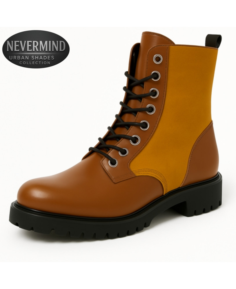 Anfibi 8 occhielli pelle marrone e nabuk senape – Nevermind Urban Shades