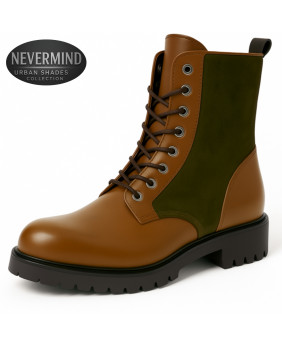 Rangers 8 œillets cuir marron et nubuck vert olive – Nevermind Urban Shades