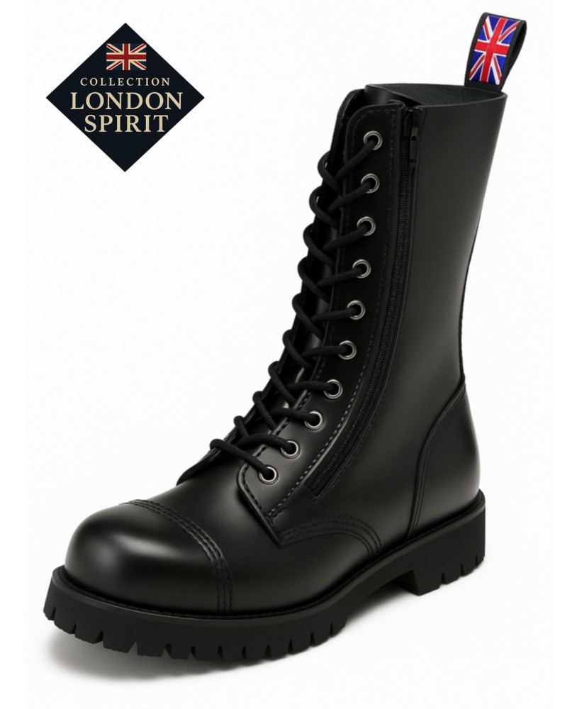 London Spirit Schwarze Stiefel aus Leder – Punk-Stil von Nevermind.