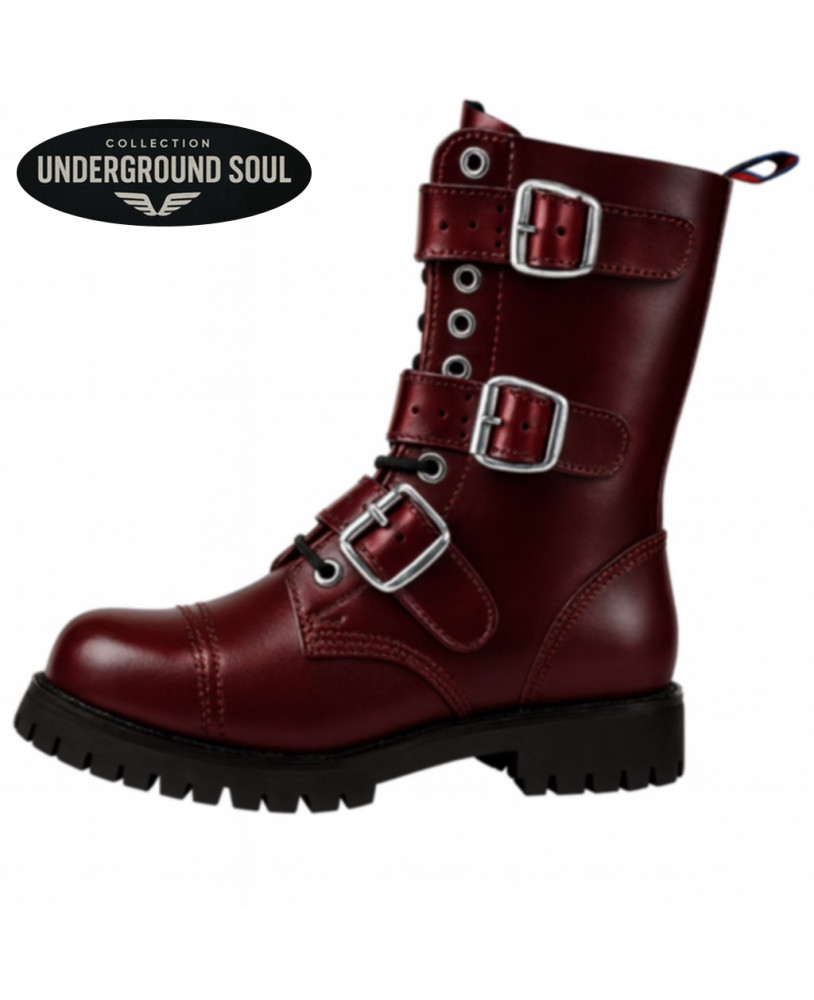 Weinrote Triple Lock Rangers mit drei Schnallen Nevermind.