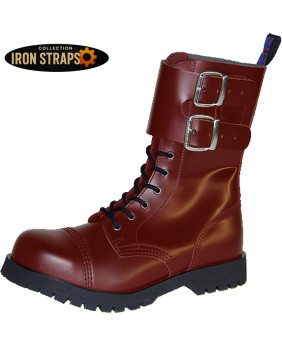Rangers 10 ojales cuero burdeos con doble correa – Nevermind Iron Straps