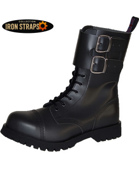 Rangers 10 œillets cuir noir à doubles sangles – Nevermind Iron Straps