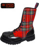 Anfibi 10 occhielli pelle nera e tartan rosso – Collezione Union Clash, Nevermind