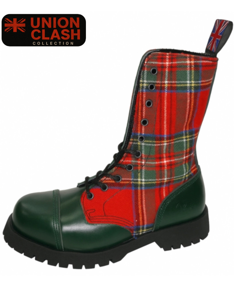 Rangers 10 œillets cuir vert et tartan rouge – Collection Union Clash, Nevermind