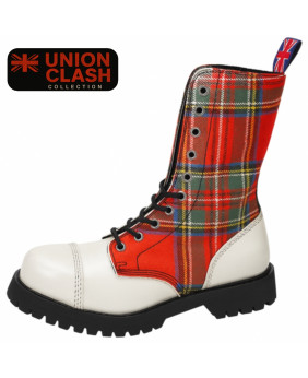 Rangers 10 œillets cuir blanc et tartan rouge – Collection Union Clash, Nevermind