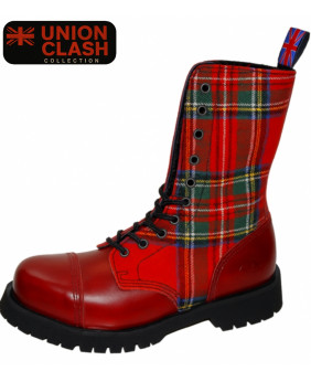 Rangers 10 œillets cuir bordeaux et tartan rouge – Collection Union Clash, Nevermind
