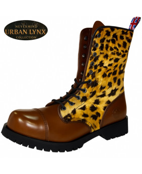 Urban Lynx Collection – rangers 10 eyelets brown leather faux lynx fur