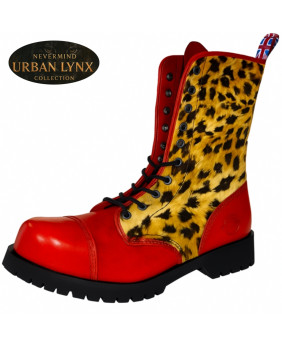 Urban Lynx Collection – rangers 10 eyelets red leather faux lynx fur