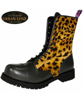 Collection Urban Lynx – rangers 10 œillets cuir gris imitation Lynx