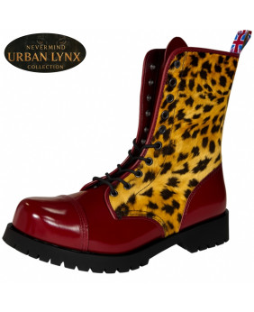 Collezione Urban Lynx – rangers 10 occhielli pelle verniciata bordeaux effetto lince