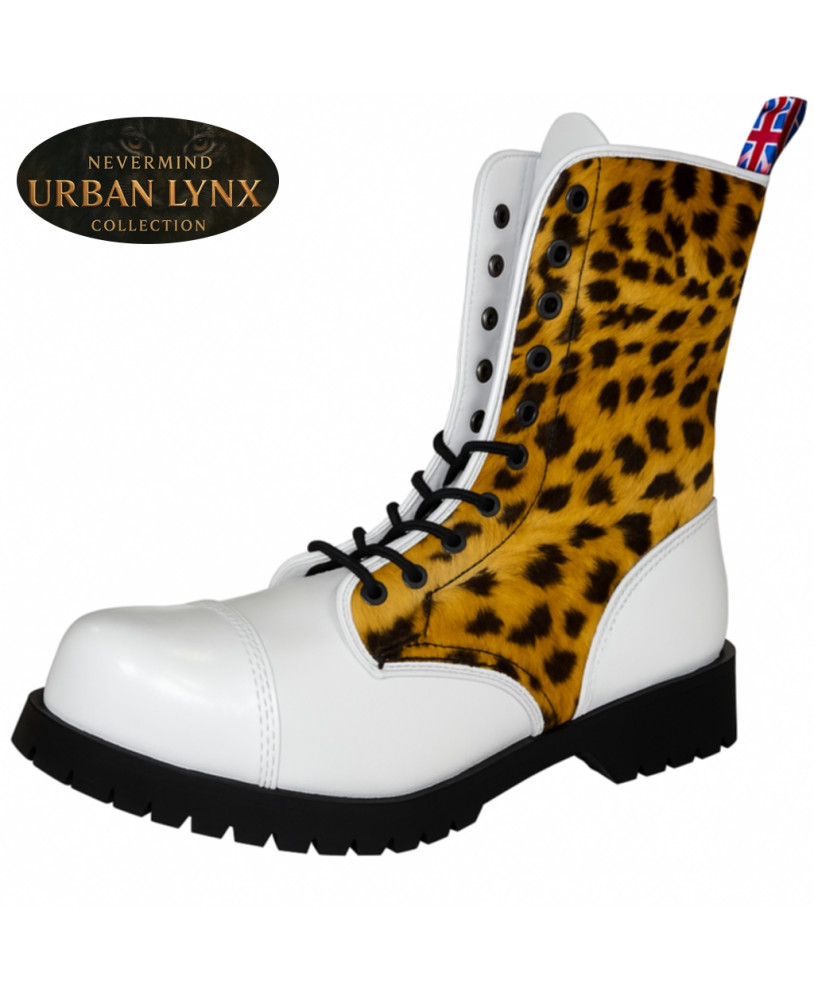 Collection Urban Lynx – rangers 10 œillets cuir blanc imitation Lynx