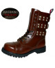 Brown leather rangers with riveted straps – Iron Reign Collection.
