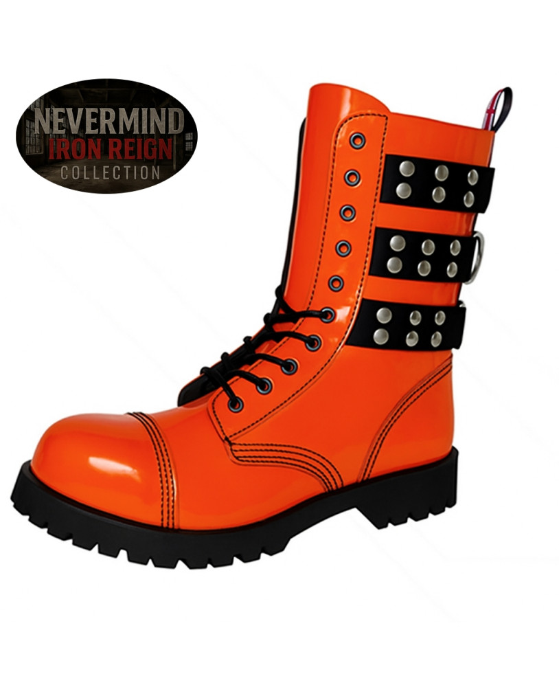 Botas charol naranjas con puntera de acero – Colección Iron Reign.