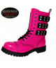 Patent pink rangers with steel toe cap and riveted straps – Iron Reign Nevermind.