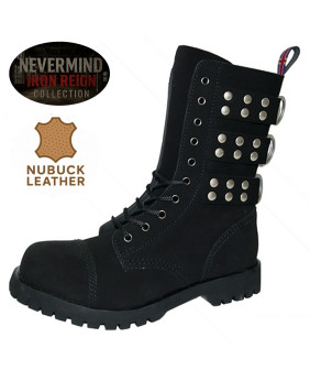Rangers nubuck noir à bout coqué et sangles rivetées – Iron Reign Nevermind.