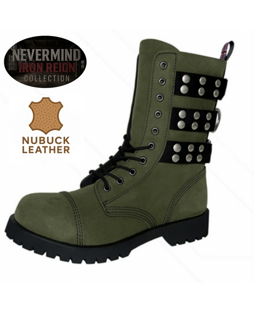 Rangers nabuk kaki e pelle nera con punta in acciaio – Iron Reign Nevermind.