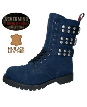 Rangers nubuck bleu navy à bout coqué et sangles rivetées – Iron Reign Nevermind.