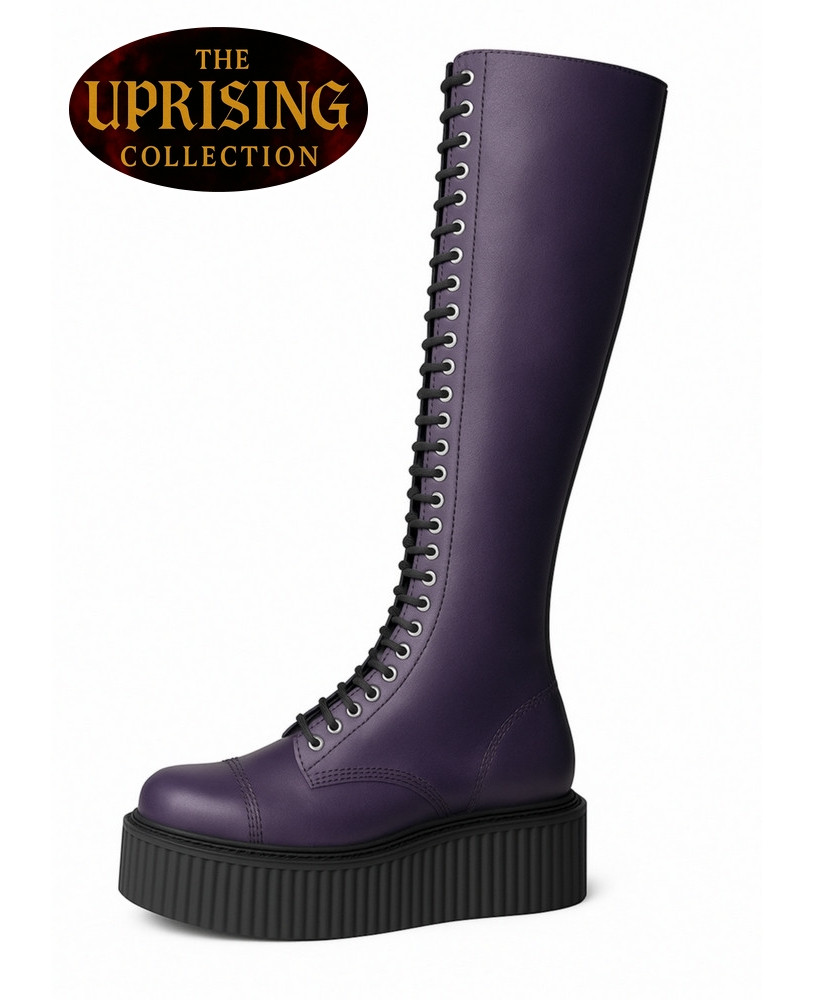 Botas góticas cuero morado plataforma 30 ojales Nevermind