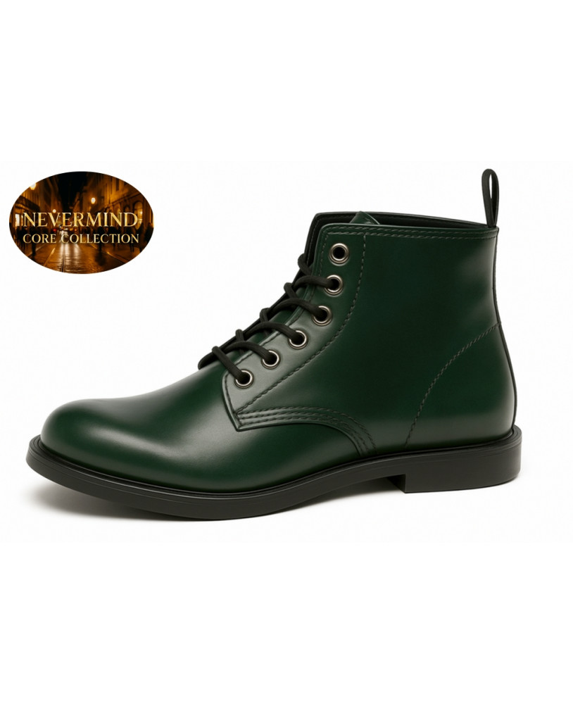Stivaletti verdi in pelle pieno fiore Nevermind Core Collection, eleganza moderna e rock