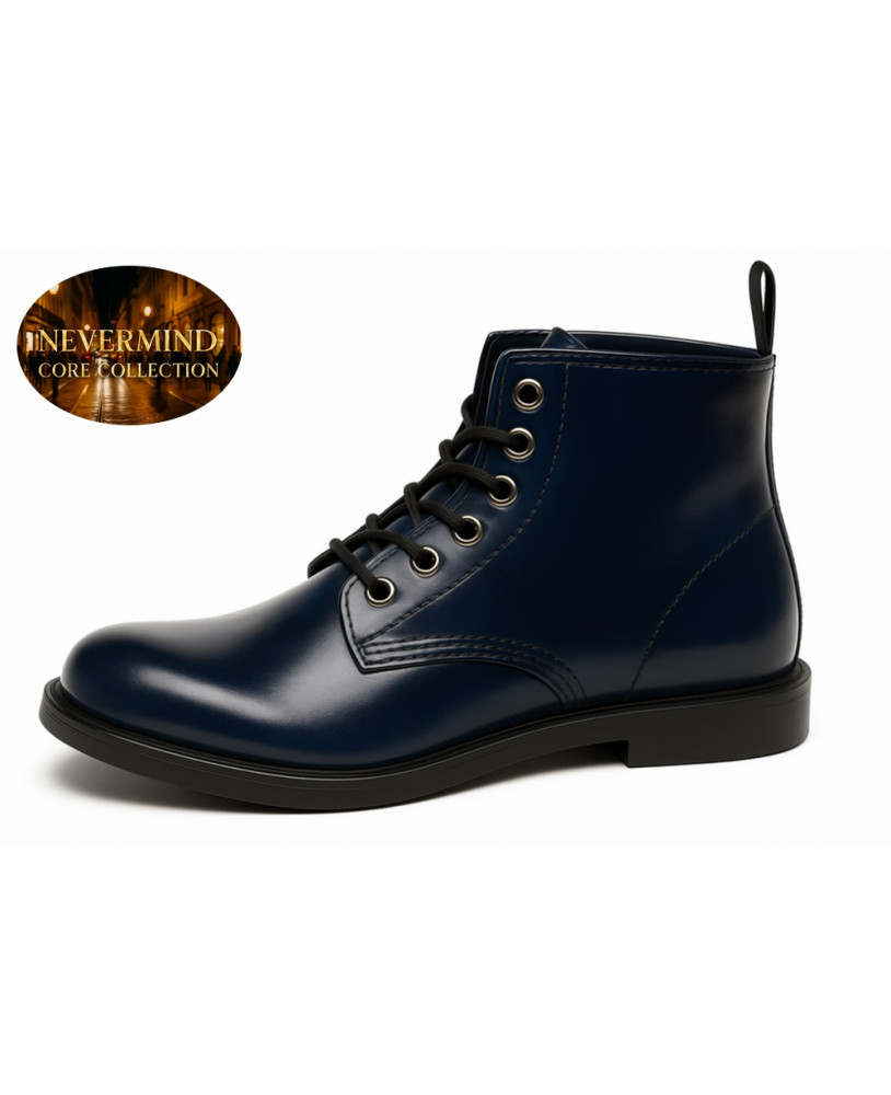Navy full-grain leather ankle boots Nevermind Core Collection, elegant and timeless style