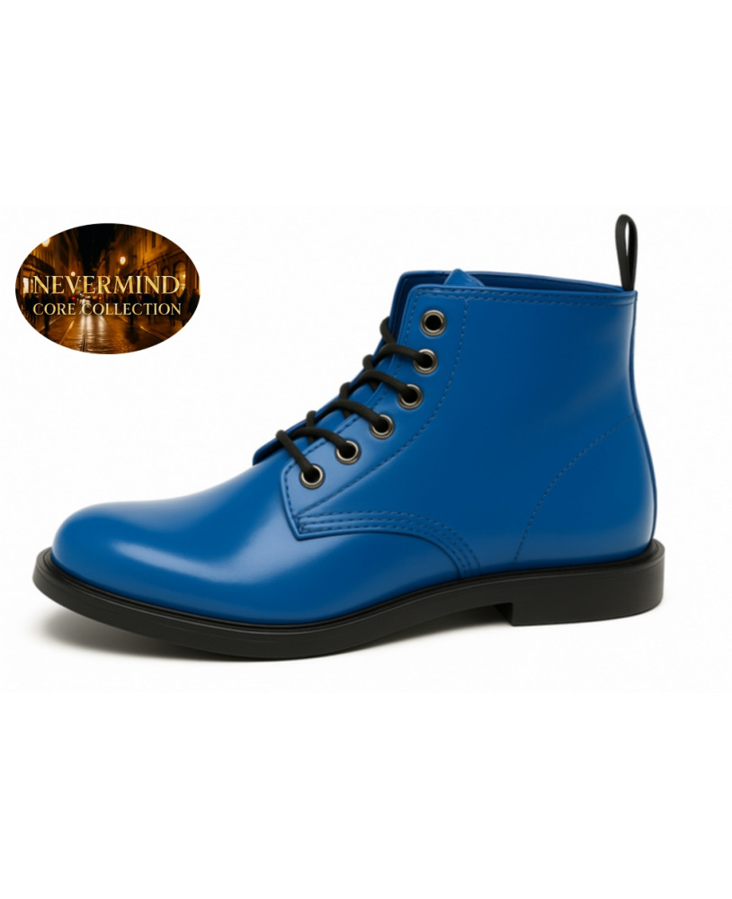 Bright blue full-grain leather ankle boots Nevermind Core Collection, bold and urban style