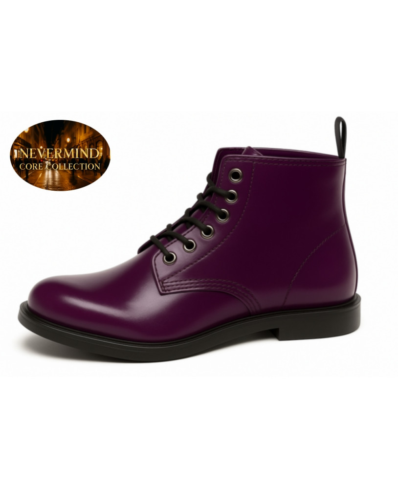 Stivaletti viola in pelle pieno fiore Nevermind Core Collection, stile rock elegante