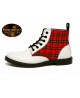 White leather and red tartan ankle boots Nevermind Core Collection, handcrafted punk elegance