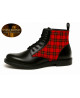 Black leather and red tartan ankle boots Nevermind Core Collection, polished craftsmanship and punk heritage