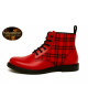 Red leather and red tartan ankle boots Nevermind Core Collection – bold craftsmanship meets timeless rebellion
