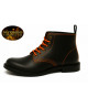 Black leather ankle boots with orange stitching and choice of black or orange laces.