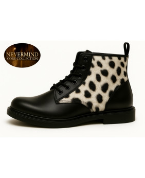 Schwarze Lederstiefelette mit Rinderfell Luchs-Look Nevermind Core Collection