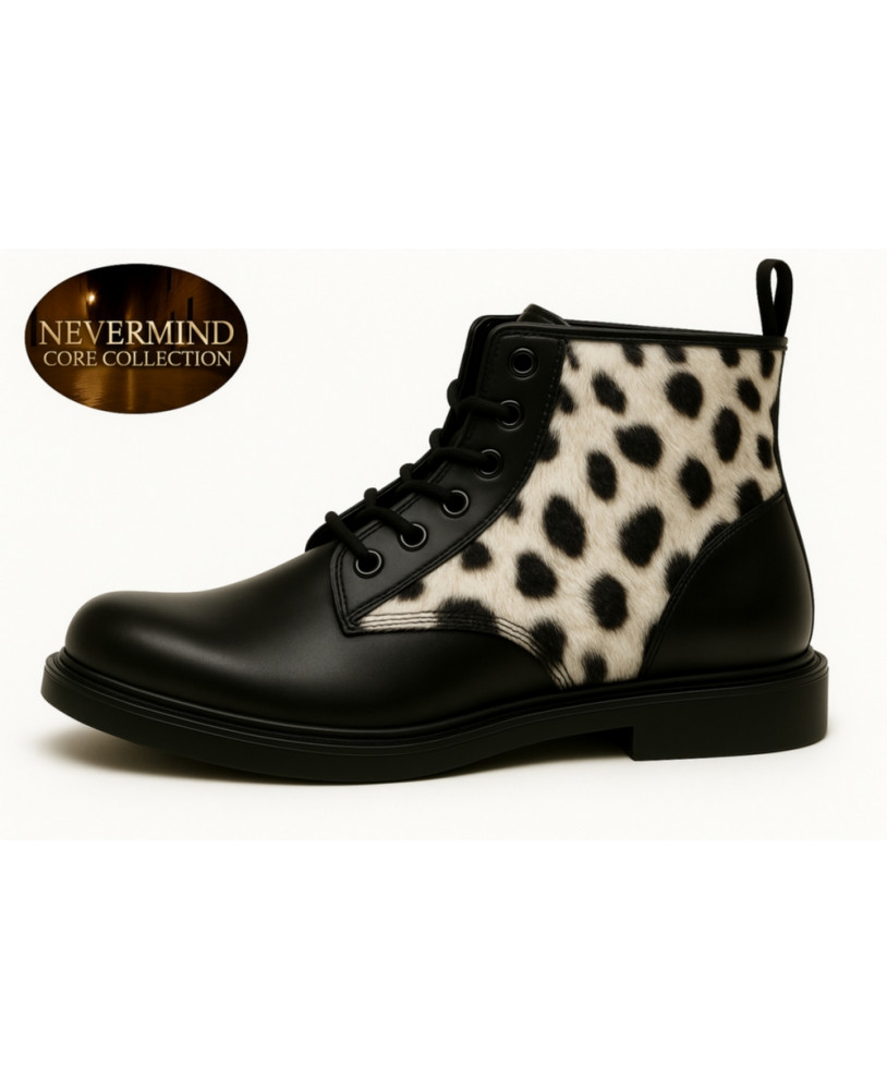 Stivaletto pelle nera e pelliccia bovina lince Nevermind Core Collection