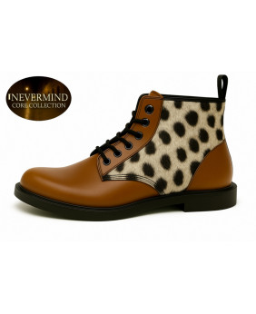 Bottine cuir camel et fourrure bovine lynx Nevermind Core Collection