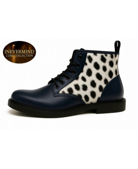 Navy leather and lynx-style bovine fur boots Nevermind Core Collection
