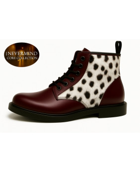 Bottine en cuir bordeaux et fourrure bovine lynx Nevermind Core Collection