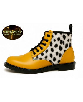 Yellow leather and lynx-style bovine fur boots Nevermind Core Collection