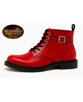 Bottine en cuir rouge à boucle – Collection Core Nevermind