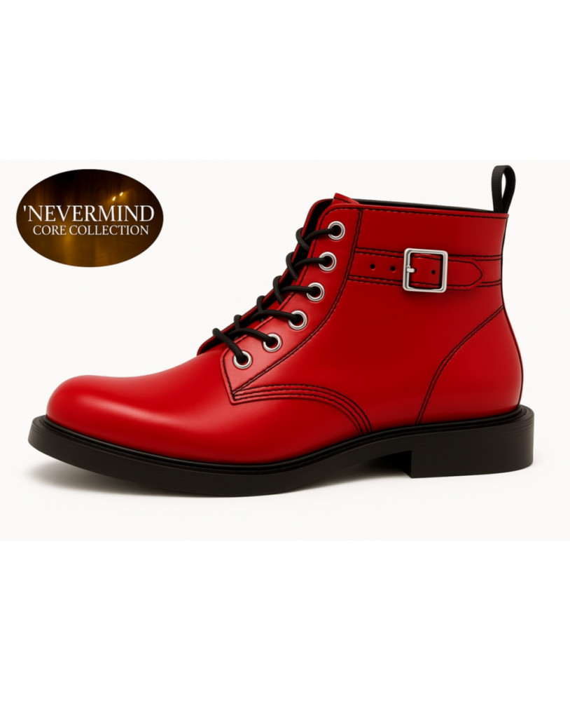 Bottine en cuir rouge à boucle – Collection Core Nevermind