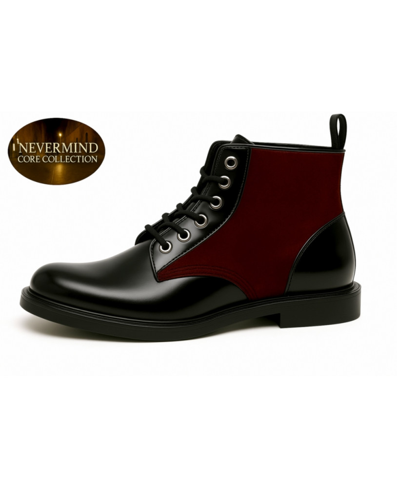 Boots cuir noir et suédine bordeaux – Nevermind Core Collection
