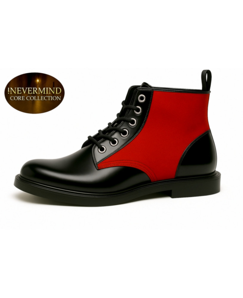 Boots cuir noir et suédine rouge – Nevermind Core Collection