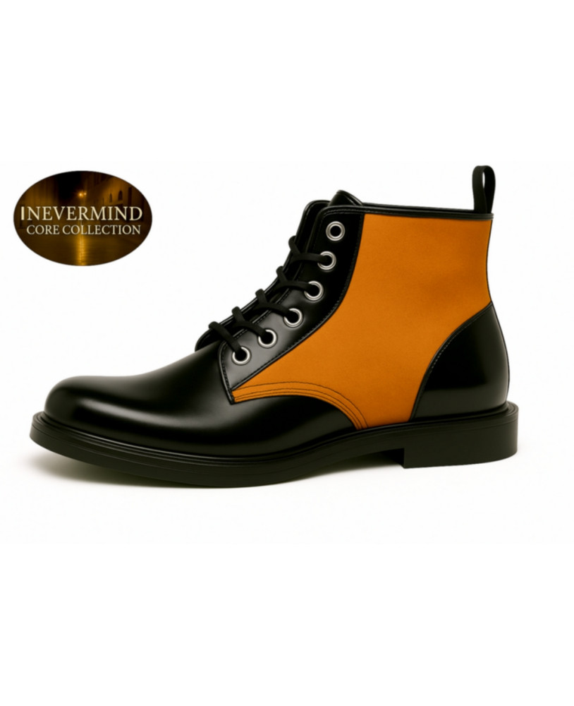 Boots cuir noir et suédine orange – Nevermind Core Collection
