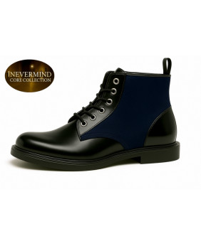 Boots cuir noir et suédine bleu navy – Nevermind Core Collection