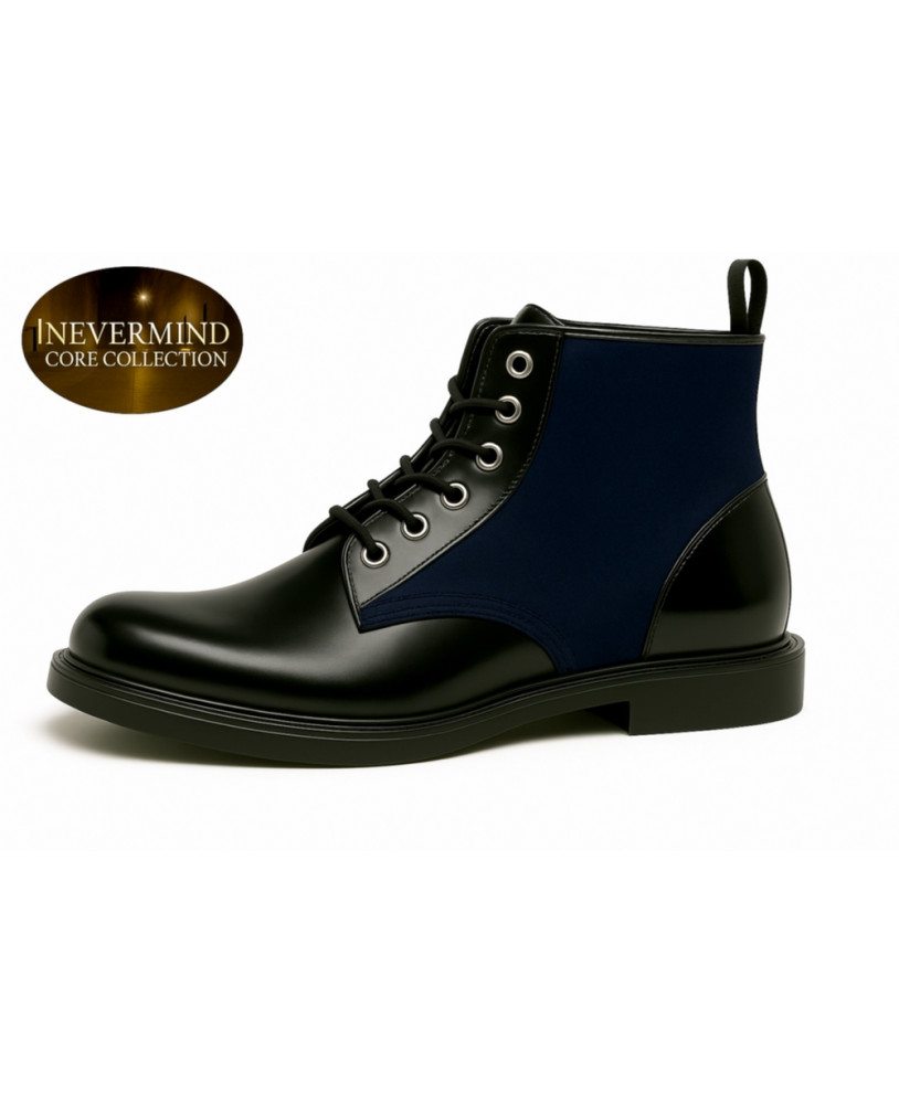 Boots cuir noir et suédine bleu navy – Nevermind Core Collection