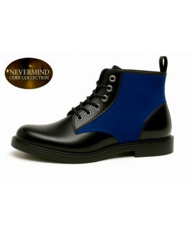 Boots cuir noir et suédine bleu royal – Nevermind Core Collection