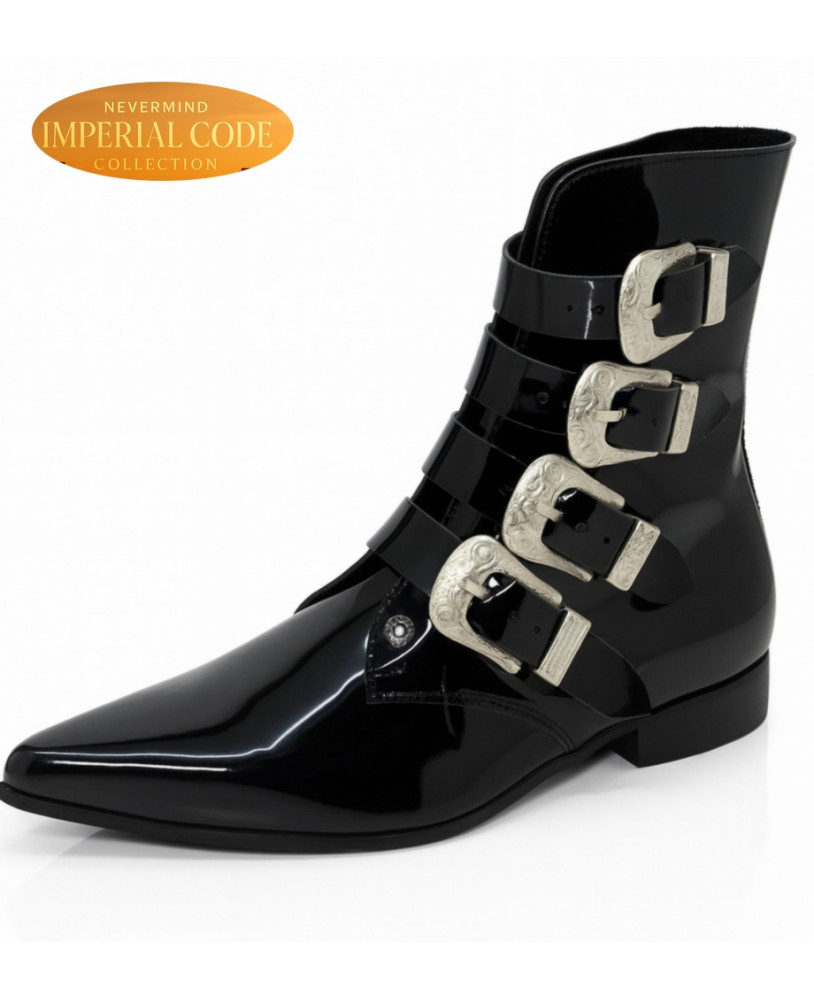 Botines de charol negro con hebillas, Nevermind Imperial Code Collection.